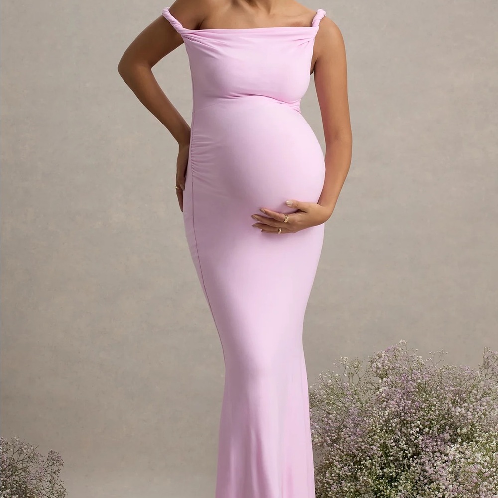 Club L London Off-Shoulder Pink Maxi Dress Lita